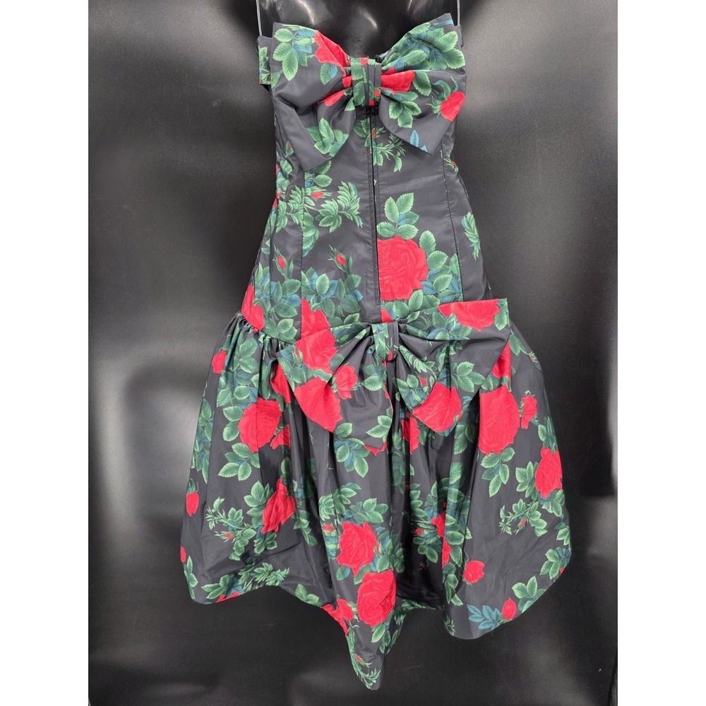 Vtg Morton Myles Women's Size 12 Strapless Floral Dress Drop Waist Balloon Skirt - Picture 3 of 12